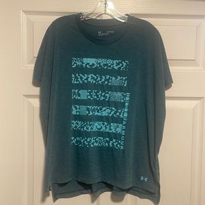 Under Armour T-Shirt, Loose Fit, Women’s XL, Turquoise/Light Blue